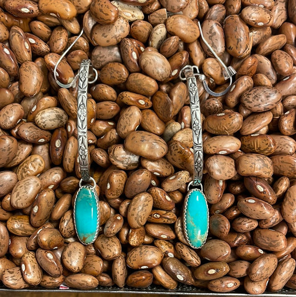 Stamped turquoise hoop earrings