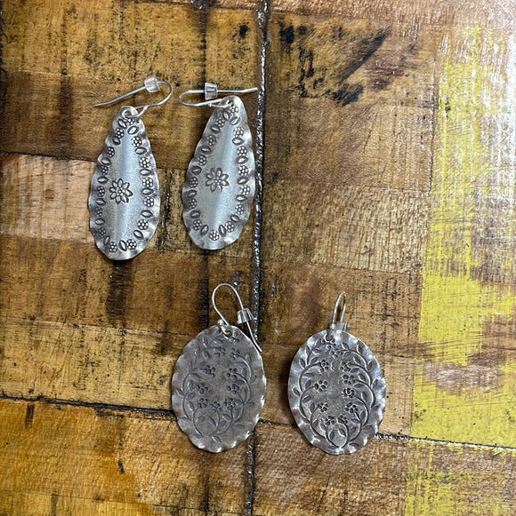 Large stamped silver earrings