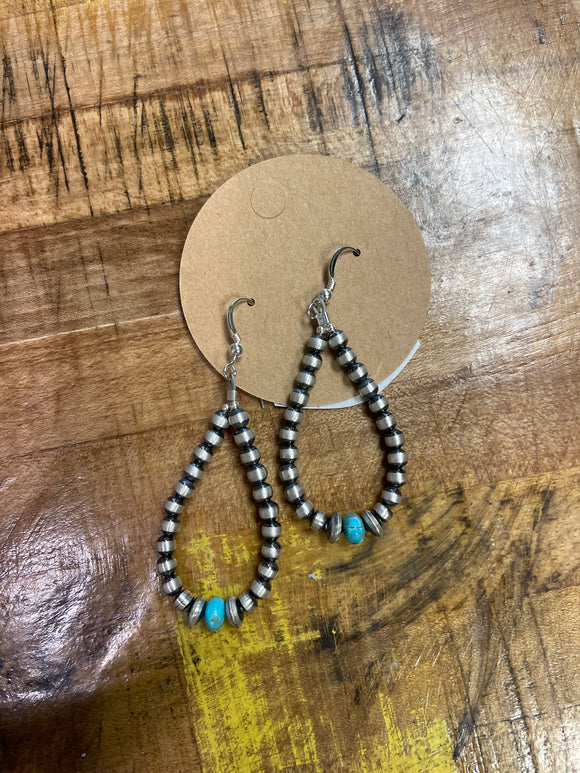 Navajo Pearl and turquoise Hoop earrings