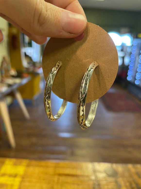 Stamped silver hoop earrings