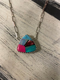 Multi-Colored Stone Triangle Necklace