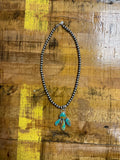 Turquoise Cluster on 24” 6mm Navajo Pearl Necklace